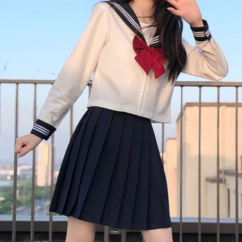 Fajne Kostiumy cosplay Anime Japońskie Uczennice Mundur, Garnitur Komplet Koszula+Spódnica+Pończochy+Krawat - 