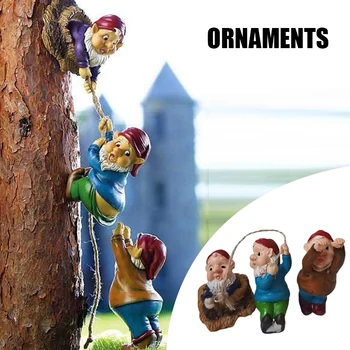 Zestaw 3 x Ozdoby Ogrodowe Gnome Żywicy Wspinaczka Karzeł Lalki Odkryty Posąg Zabawne Rzeźby dla Trawnika Dziedziniec Wystrój REME889 - 