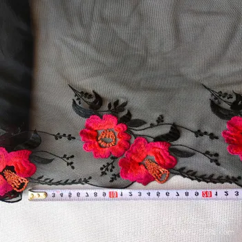1 Yard Kwiat LaceTrim Ślubna Różowe Czarne Koronki Taśmy Tkaniny Aplikacja dla Dzieci DIY Haftowane Ubrania Rzemiosło 20 cm Szerokość - 