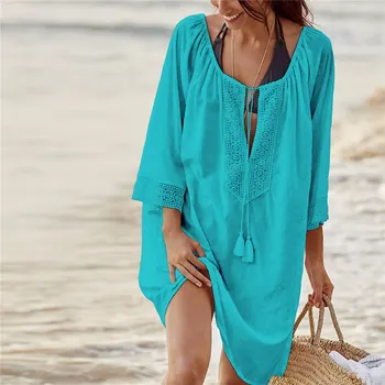 Hirigin Sexy Women Beach Cover Up Bkini Dress 2019 Tuniki Damski strój kąpielowy Cover Ups Plażowa Pareo Odzież Z długim Rękawem Saida de Praia - 