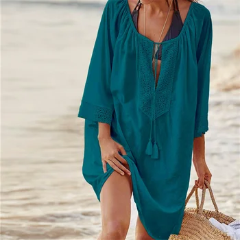 Hirigin Sexy Women Beach Cover Up Bkini Dress 2019 Tuniki Damski strój kąpielowy Cover Ups Plażowa Pareo Odzież Z długim Rękawem Saida de Praia - 