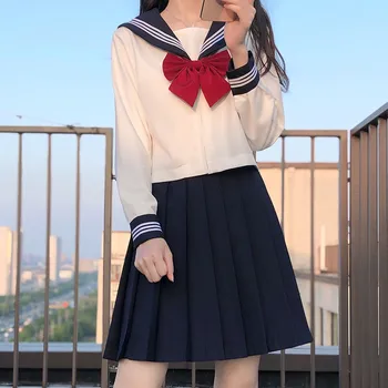 Fajne Kostiumy cosplay Anime Japońskie Uczennice Mundur, Garnitur Komplet Koszula+Spódnica+Pończochy+Krawat - 